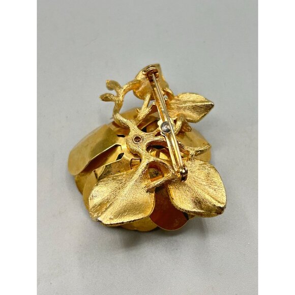 Vintage Coro Corocraft Enamel Beige Flower Brooch Large Statement Costume Pin - Picture 6 of 8
